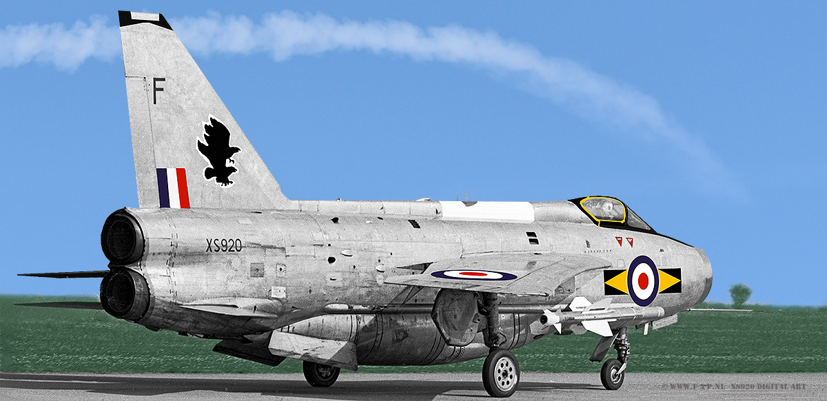 English Electric Lightning  F-6   XS920 c/n  95253 of the 11-Sqd at Binbrook  made from black and white to color, Digital art.