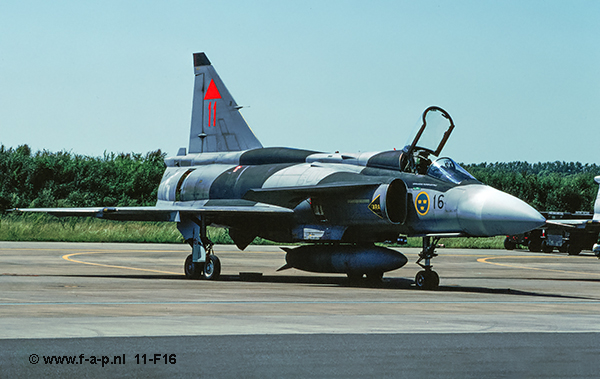 Saab JA-37 Viggen  11    37-411        c/n- 37-411    of-F-16    Seen here  at Leeuwarden  06-07- 2001