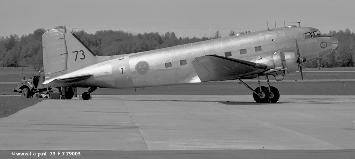 Douglas DC-3 Dakota     73   c/n-79006 (c/n 13883)  of F-7  base at Wing F 7, Stens RSwAF seen here at the  airbase  at   Sve Airport Sweden  14-05-1971  