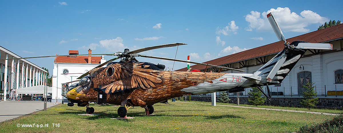 Mil Mi-24V  Hind        716     c/n- K220716   special painted Hind assigned to MH 86. HE (Helikopter Bazis / helicopter AFB) Szolnok / HHZ (Harci Helikopter Zaszloalj / attack helicopter battalion now at  RepTr Museum of Szolnok Hungaria   12-07-2024.