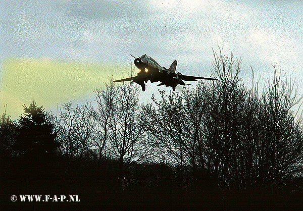 Su-17M4 Fitter  The Fitters of 730 ABIP at Neuruppin were sent back to Russia in May 1991. The runway of this base ended very close to a busy road, Russian soldiers had to stop traffic when aircraft were on finals. This photo was taken when hiding behind some bushes to stay out of sight of the soldiers. 
