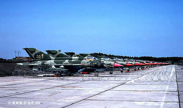 Line up of 40 MiG 21`s    2315   ex 510  JG-1       Drewitz 29-07-1992