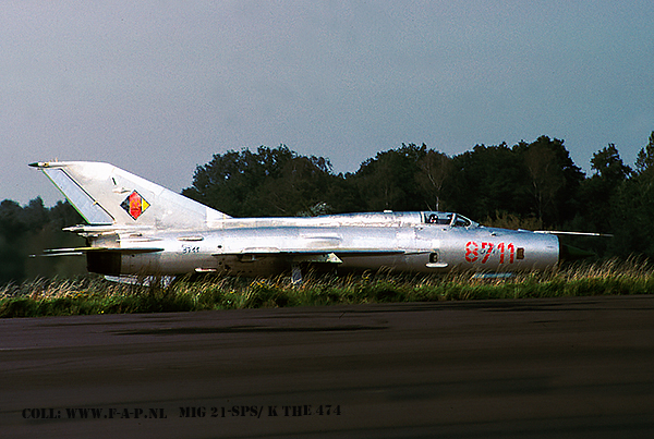 MiG-21SPS-K cn 947007, tactical number 474 * April 1968: Delivered to the East German AF. * JG-8.* 1975: JG-1.* 9/1989: Withdrawn from use.* 1989: Export sale to Iraq cancelled.* 8/1989: Salvaged in Dresden.
