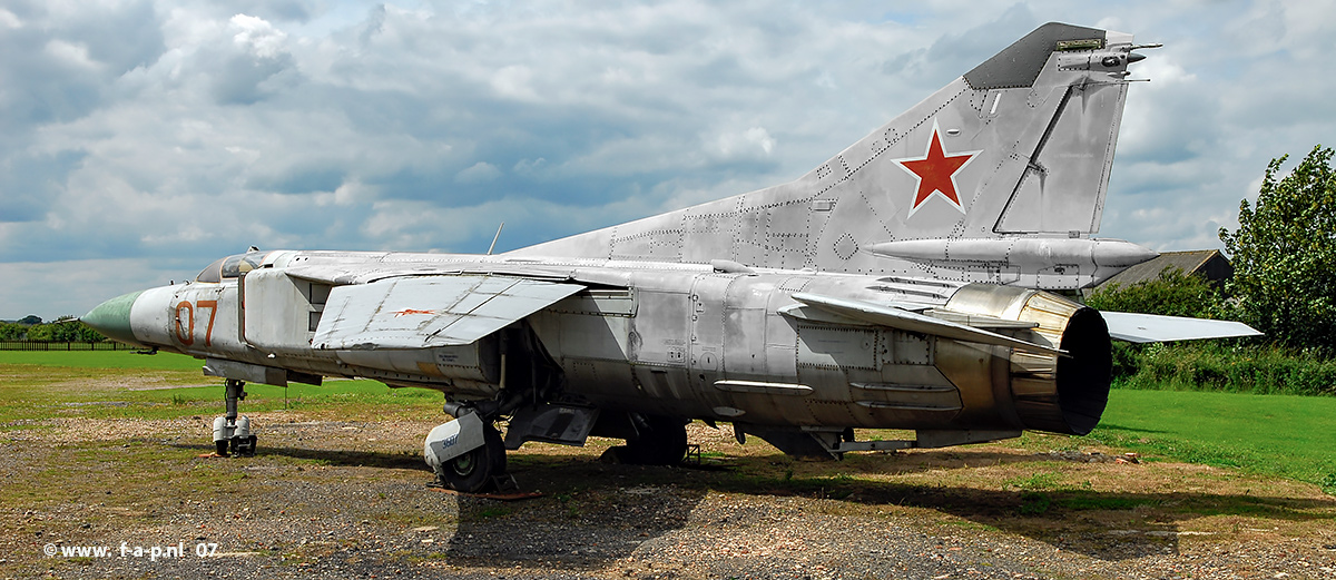 Mikoyan-Gurevich MiG-23M     07 c/n 024003607    Newark Air Museums Winthorpe  service with the Latvian and the former Soviet Union Air Forces during the late 1970s and 1980s, Photo 28-06-2007