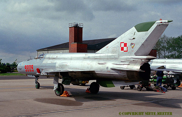 MiG 21 Bis  Line up  of four  9-PLM  Zegrze Pomorskie at Leeuwarden  13-08-1999