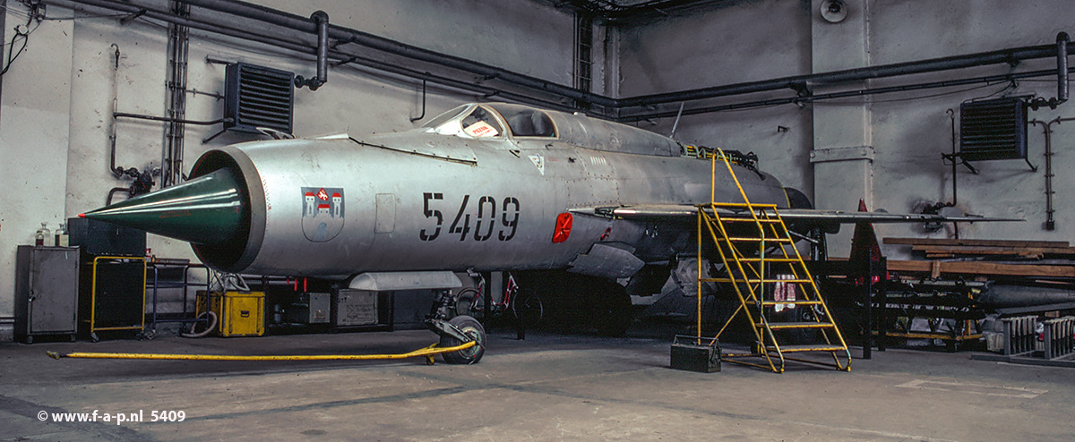 Mikoyan - Gurevich MiG-21 PFM     5409   c/n- 94A5409  Czechoslovakia - Air Force   Last flight with them was 21 March 1991.  Heritage Flight Museum   Burlington, WA 98233 United State. Photo  Prague - Kbely  1992