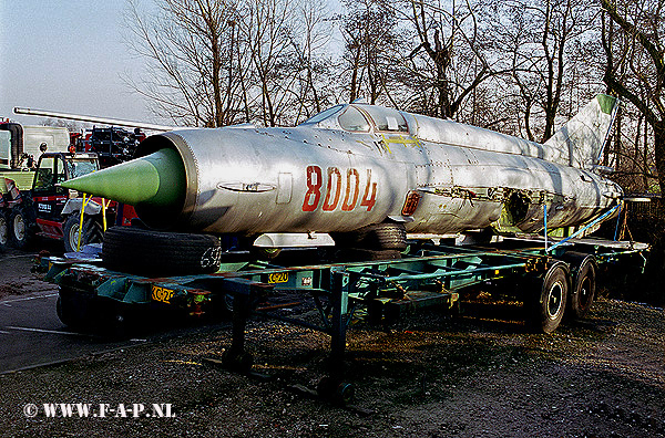MiG 21 MF  8004  Ex Polish AF  Van Vliet,  Nieuwekerk a/d  ijssel  11-02-2002 
