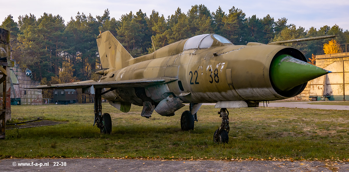 Mikoyan-Gurevich MiG-21SPS     22-38  c/n- 945509        The former NVA 897 is seen here preserved in Finow. MiG-21SPS was the East German designation for the MiG-21PFM.Luftfahrtmuseum Finowfurt  25-05-2003