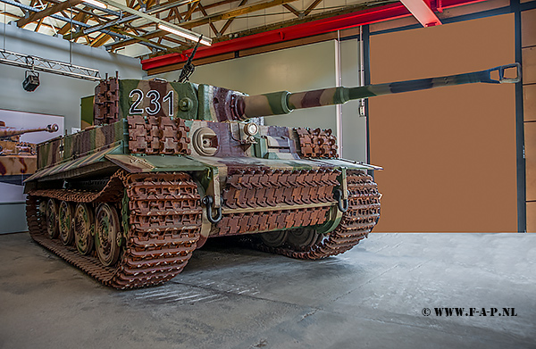 Tiger-1 Panzerkampfwagen VI Tiger Ausf. E  The 231 nicknamed 'Frankentiger This Tiger Tank has been restored using many parts from different Tiger Tanks wrecks found at a number of junkyards around Europe and welded to an empty hull with 10% fresh new steel? Just like Frankenstein's monster it is made up of parts from different bodies!