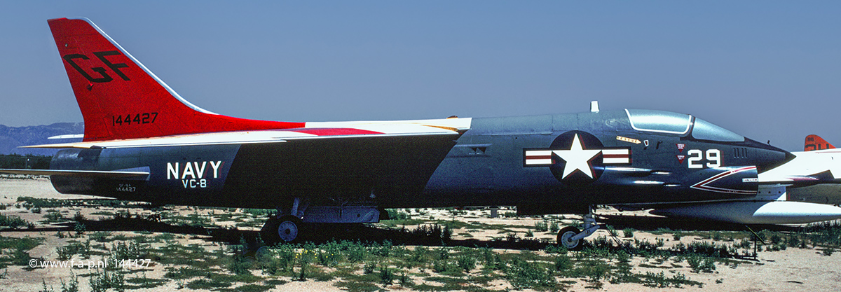 Vought DF-8F Crusader  144427   GF-29   c/n-201  markings of Utility Squadron 8 (VC-8), Roosevelt Roads Naval Air Station, PR. Tucson - Pima Air and Space Museum USA Arizona.08-1998