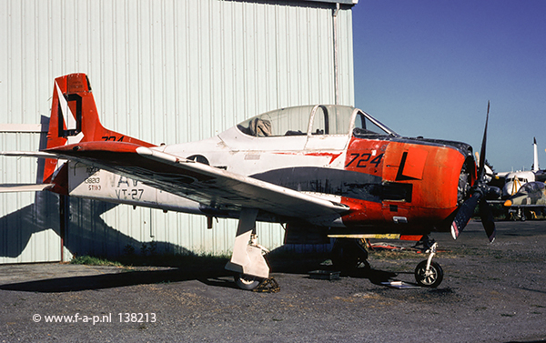 T-28B TROJAN       Bu.138213 c/n-200-284-  ex VT-27, NAS Corpus Christi, TX.   MASDC as 5T0183, December 28, 1978.to N312AS Pacific Coast Air Museum Santa Rosa California, United States 08-1998