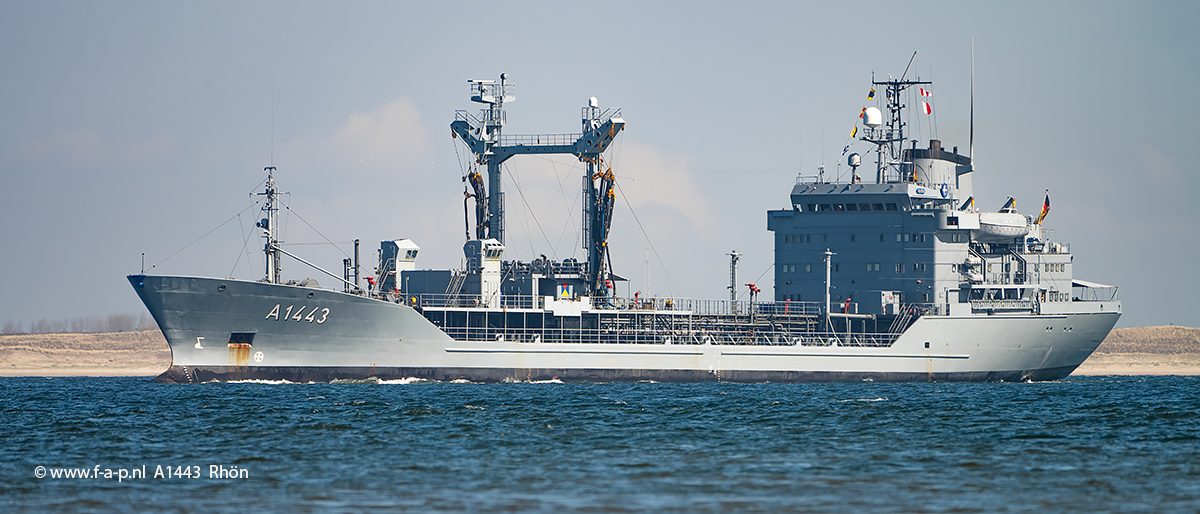 A1443  Rhn  is the lead ship of the Rhn-class tankers of the German Navy. She was commissioned at Kiel, Germany on 23 September 1977. At The Marsdiep 14-04-2025