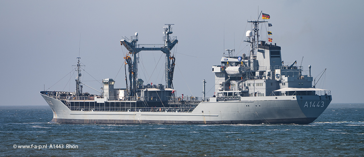 A1443  Rhn  is the lead ship of the Rhn-class tankers of the German Navy. She was commissioned at Kiel, Germany on 23 September 1977. At The Marsdiep 14-04-2025
