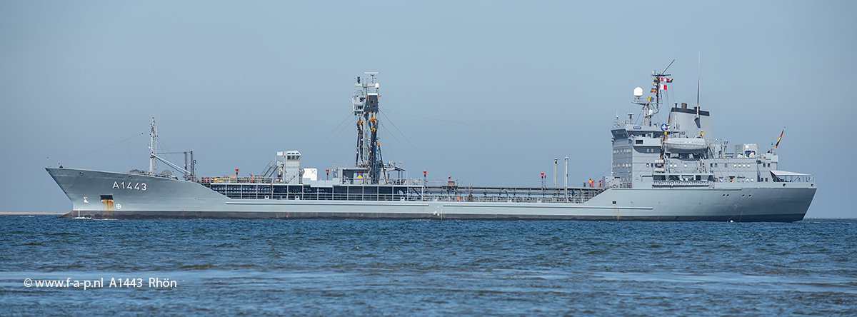 A1443  Rhn  is the lead ship of the Rhn-class tankers of the German Navy. She was commissioned at Kiel, Germany on 23 September 1977. At The Marsdiep 14-04-2025