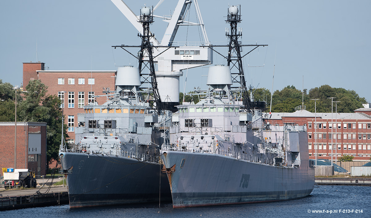 Type  122 of the German Navy, Waiting for the  scrap two of the eight F122  Bremen-class frigates, The F213 Augsburg en de F214 Lbeck, Wilhemshaven  Germany. 01-08-2024