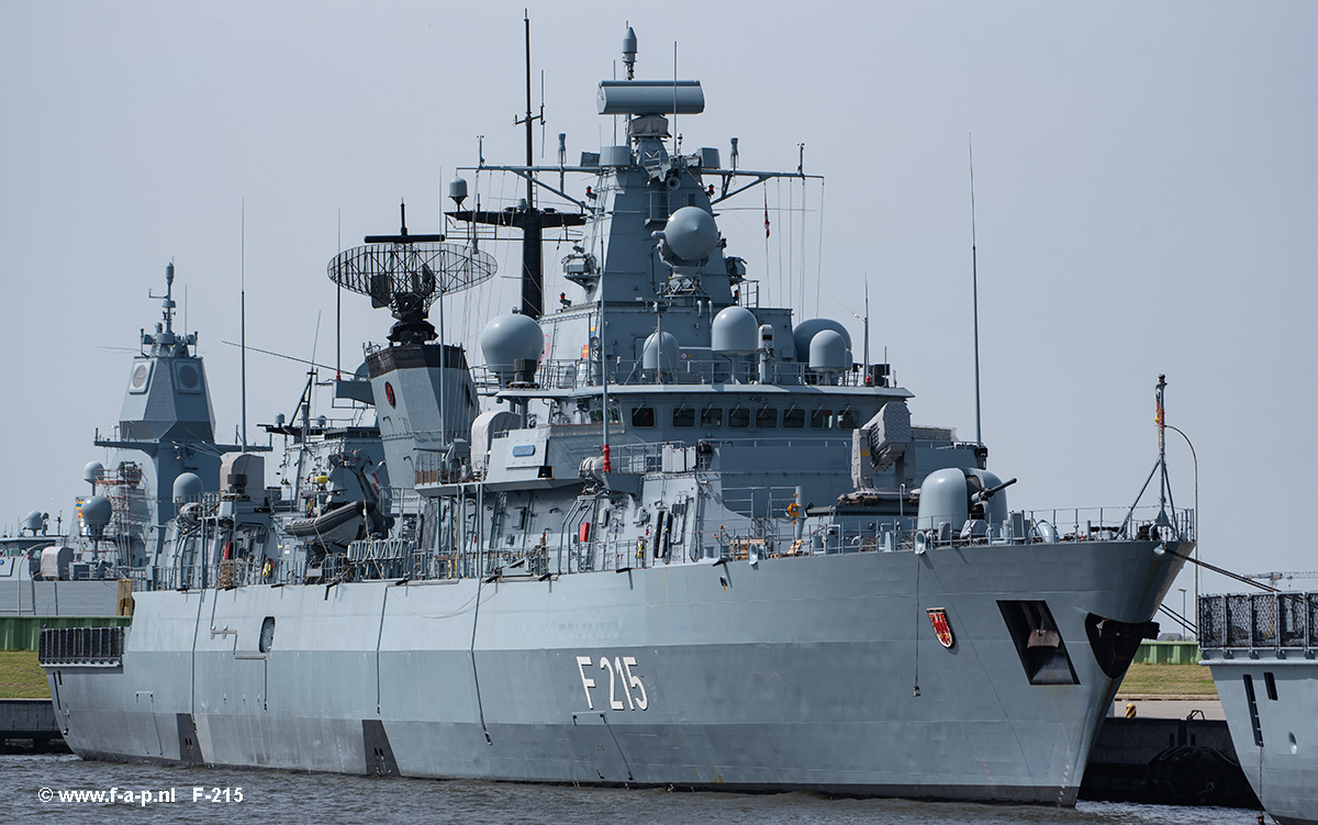 Frigate; Brandenburg Type 123   F-215      FGS BRANDENBURG     Blohm+Voss AG, Hamburg,   Commissioned:  October 14, 1994  Willemshaven 01-08-2024