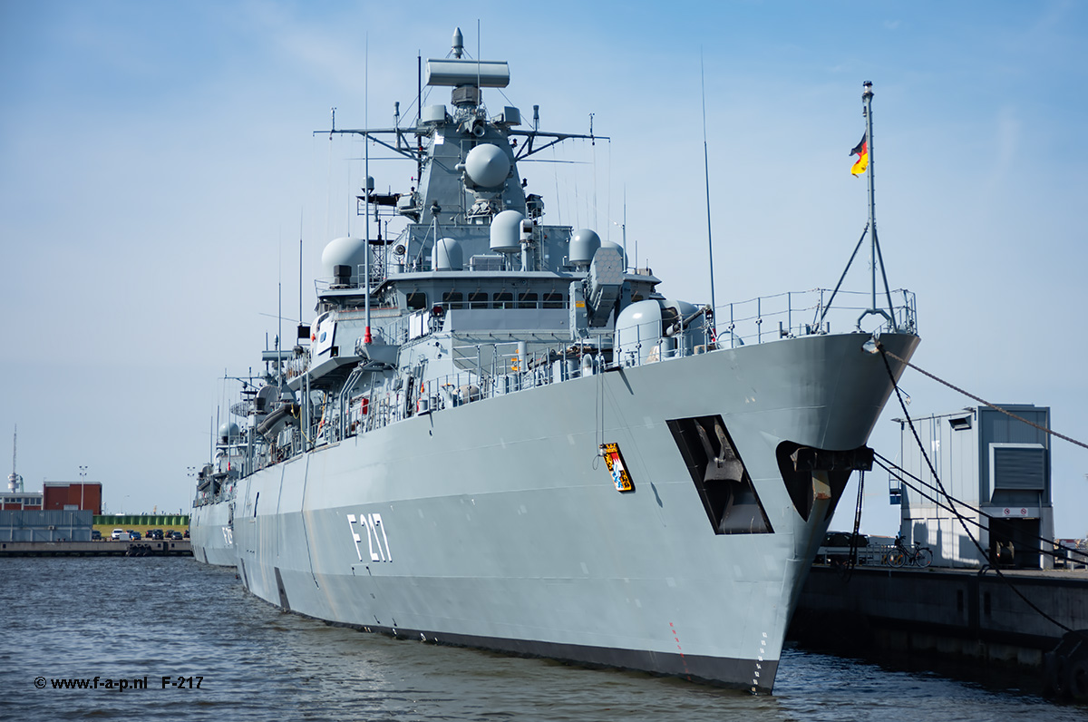 Frigate; Brandenburg  Type 123     F-217    FGS  Bayern  Nordseewerke, Emden, Germany Commissioned: June 15, 1996  Willemshaven 01-08-2024