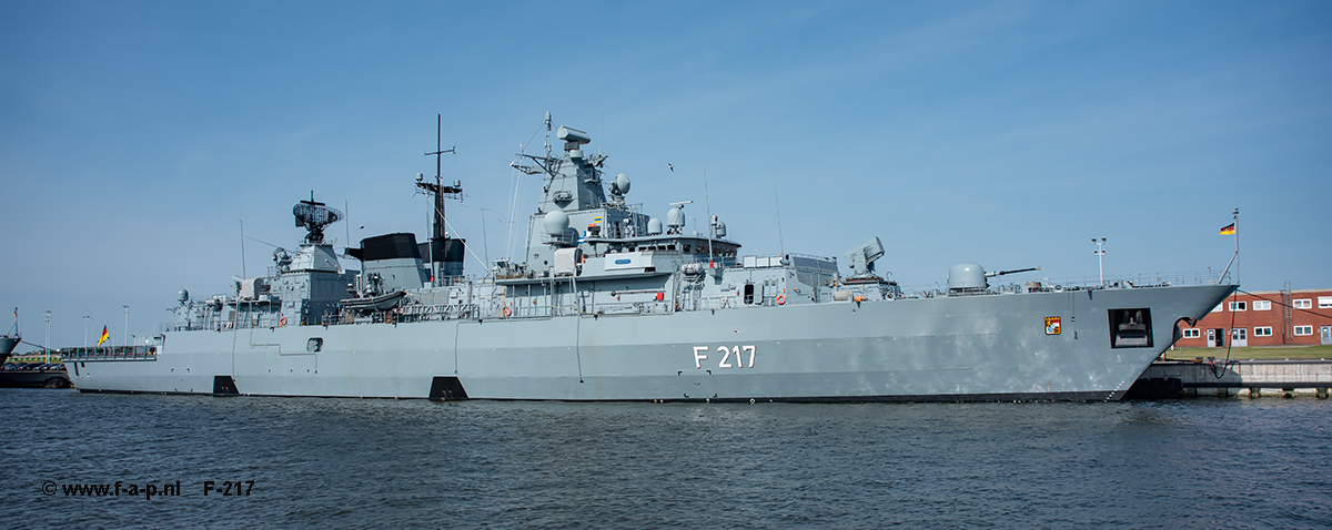 Frigate; Brandenburg Type 123     F-217    FGS  Bayern   Nordseewerke, Emden, Germany Commissioned: June 15, 1996  Willemshaven 01-08-2024