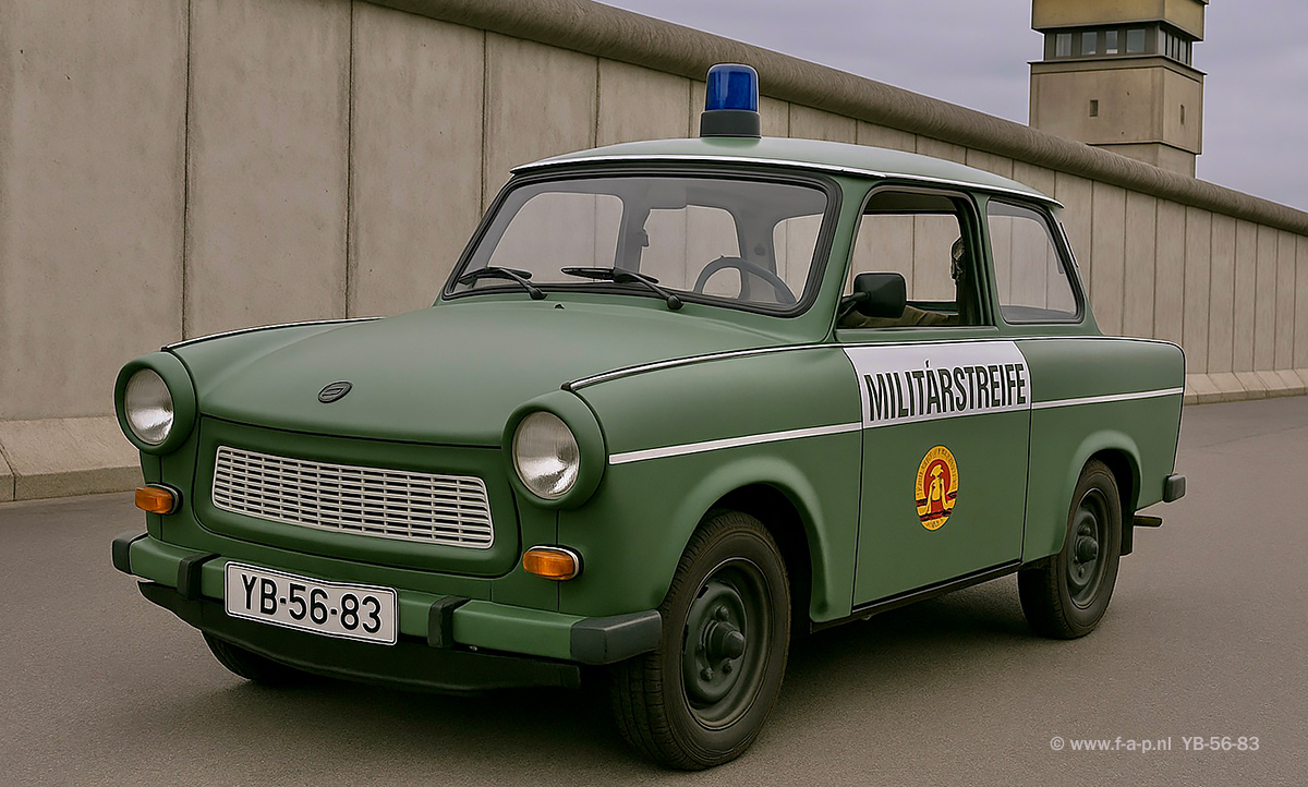 Trabi  Militairstefe    YB-56 83  Military Police version of the Trabant 601 from the former GDR. in front of the Wall  A.I Shot