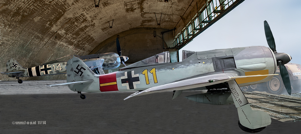 Focke-Wulf Fw 190 A-8  the 11  and Focke-Wulf Fw-190A-9  seen here in the Main Shelter at the Air Base Juterbog Damm