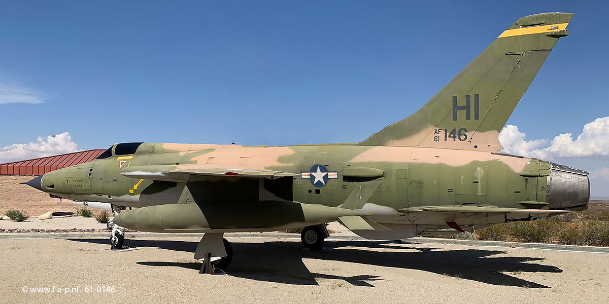 Republic F-105D Thunderchief  61-0146  HI c/n D-341 466 TFS/508 TFG AFRES USAF the AFFTC Museum, it on display in Century Circle at the West Gate to Edwards AFB, CA, USA. 