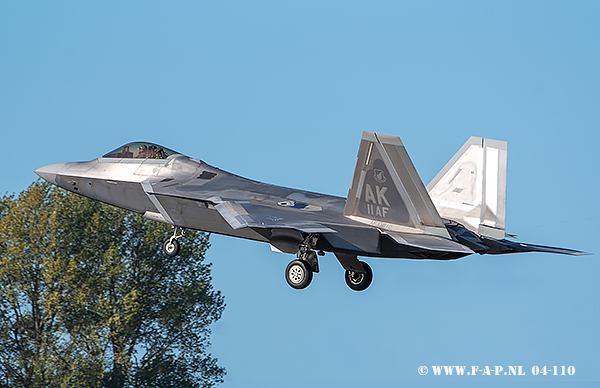 Lockheed Martin F-22A 90th FS CUBE 11 Raptor  04-110  belonging to the 3rd Wing based at Joint Base Elmendorf Richardson, Alaska, At Leeewarden.23-10-2022