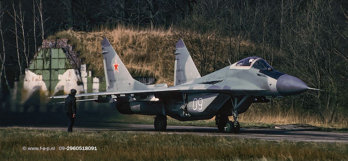 Mikoyan-Gurevich MiG-29 Fulcrum C    09 no-2960705561  773-IAP Both Sqn  the 33 IAP, originally from Witstock, and the 773 IAP left Damgarten for the motherland with their 46 MiG-29 Fulcrum A, B and Cs.� of Flugplatz-Ribnitz-Damgarten 11 april 1994