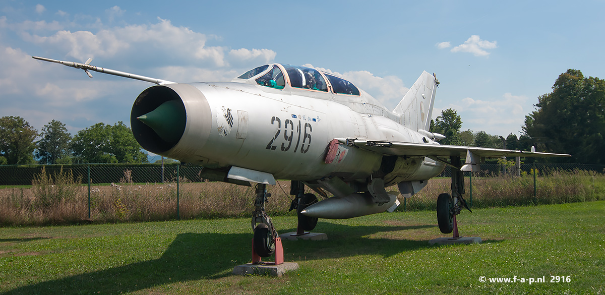 Mikoyan-Gurevich MiG-21U-600  2916        c/n-662916     Czechoslovakia - Air Force    Martin-Tomčany 18-08-2022  This former Slovak Air Force MiG-21UM  has been with the Aero Muzeum since October 2004