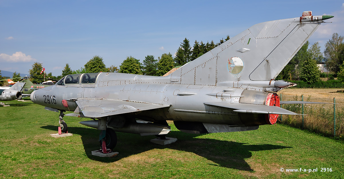 Mikoyan-Gurevich MiG-21U-600  2916        c/n-662916     Czechoslovakia - Air Force    Martin-Tomčany 18-08-2022  This former Slovak Air Force MiG-21UM  has been with the Aero Muzeum since October 2004