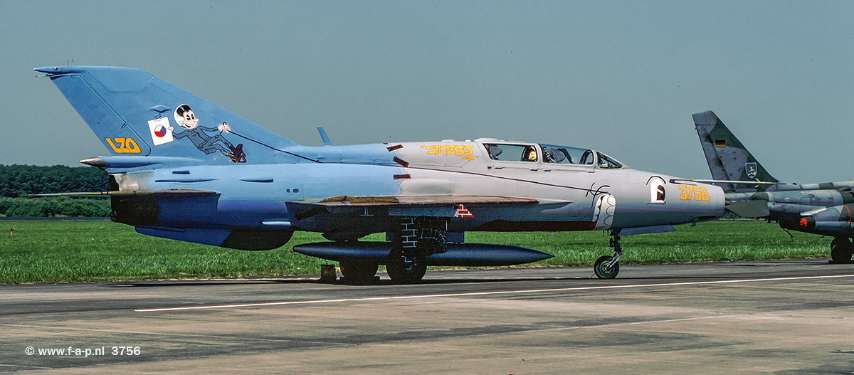Mikoyan-Gurevich MiG-21UM      3756         c/n-516937056     Czech Air Force 'Stress Team'  Twente  Crashed in a mid-air collision with fellow 'Stress Team' MiG-21 MF 7711 on the 8th June 1998 near Ceske Budejovice, Czech Republic.